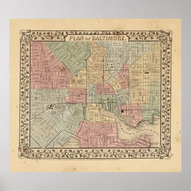 Poster Carte Baltimore par Mitchell (Devant)