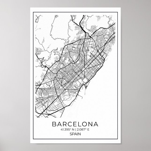 Poster Carte BARCELONA - Carte Noir Et Blanc (Devant)