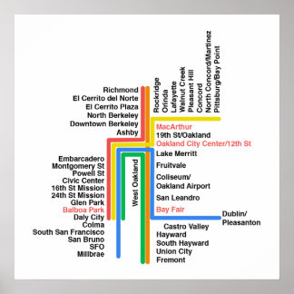 Poster Carte BART hyperlinéaire (blanche, sans étiquette)