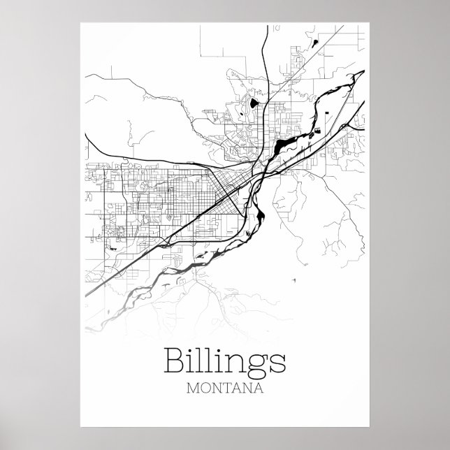 Poster Carte Billings - Montana - Carte de la ville Poste (Devant)