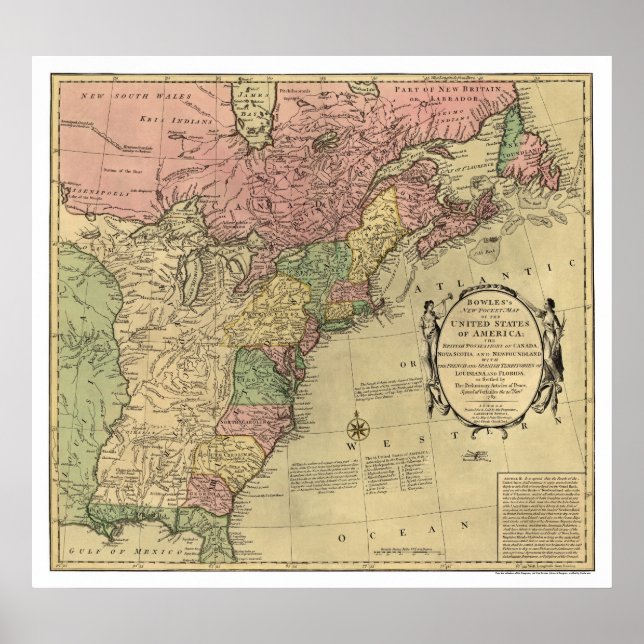Poster Carte Bowles de l'Amérique 1784 (Devant)