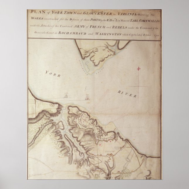 Poster Carte britannique du siège de Yorktown, 1781 (Devant)