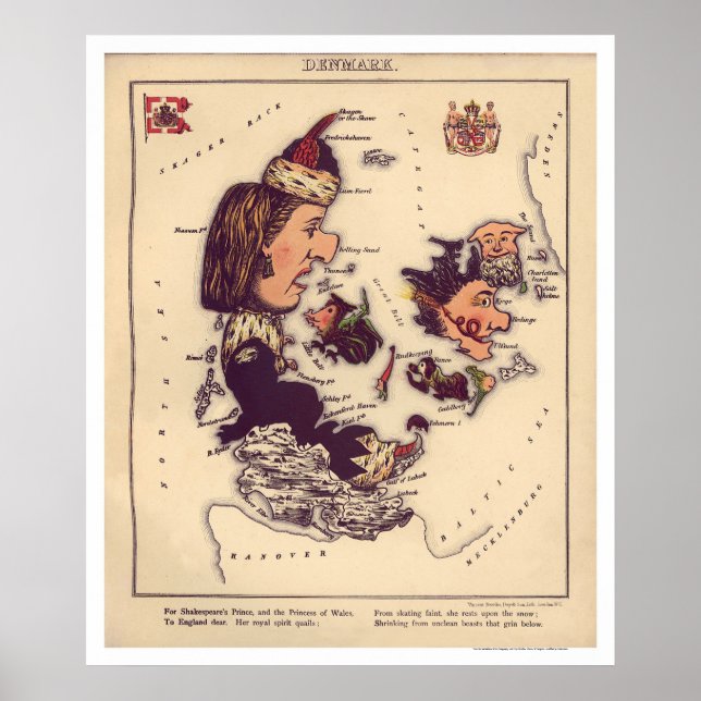 Poster Carte caricature du Danemark 1868 (Devant)