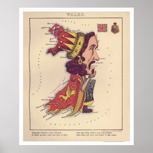 Poster Carte caricature du Pays de Galles 1868 (Devant)