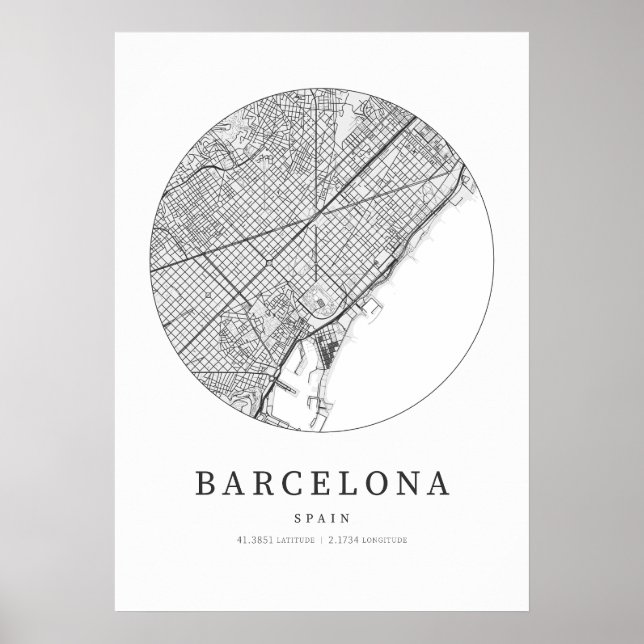 Poster Carte cartographique de Barcelone (Devant)