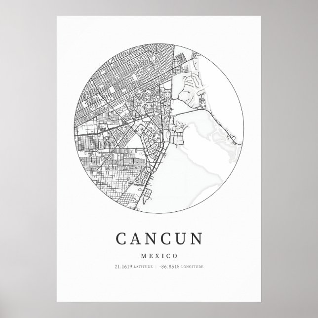 Poster Carte Cartographique de Cancun (Devant)