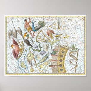 Poster Carte céleste des constellations du ciel sud vinta