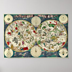 Poster Carte céleste vintage des constellations 1670