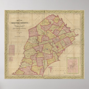 Poster Carte Chester Comté de Pennsylvanie 1847