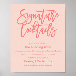 Poster Carte Chic Coral Lettré Signature Cocktails Menu