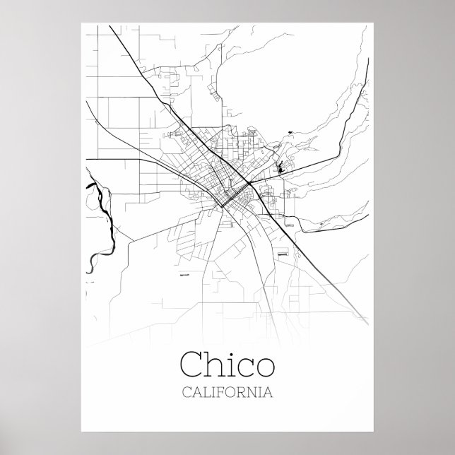 Poster Carte Chico - Californie - Carte de la ville Poste (Devant)
