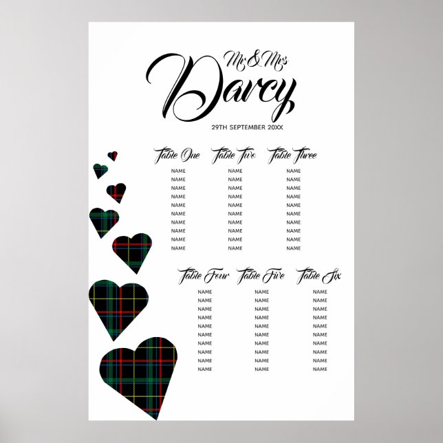 Poster Carte Coeur Tartan Vert (Devant)