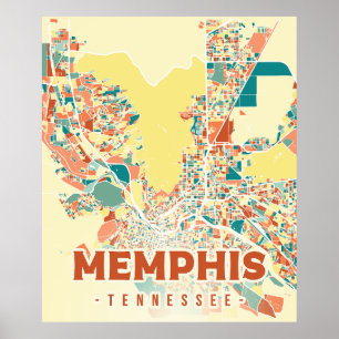 Poster Carte colorée rétro vintage de la ville de Memphis
