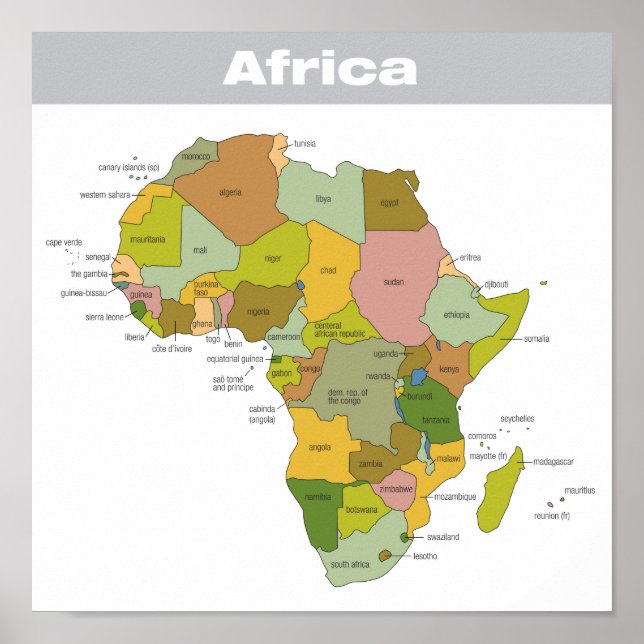 Poster Carte complète des couleurs de l'Afrique (Devant)