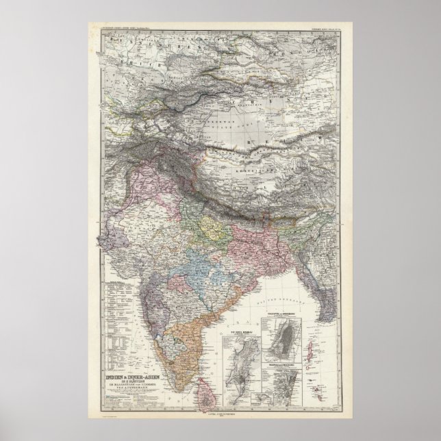Poster Carte composite de l'Inde, Asie (Devant)