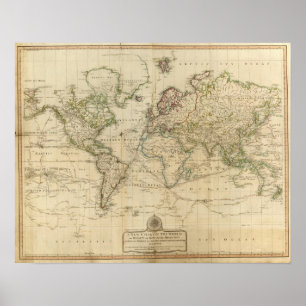 Poster Carte couleur de main du monde