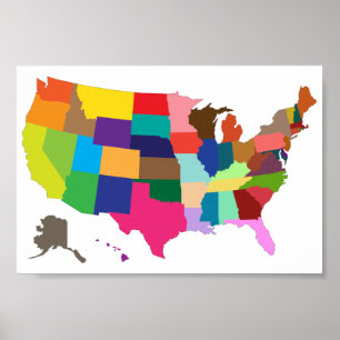 Poster Carte couleur des Etats-Unis