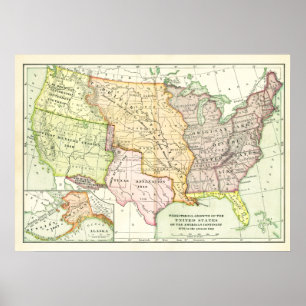 Poster Carte Croissance territoriale États-Unis Retro