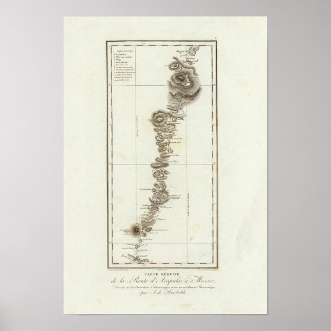 Poster Carte d'Acapulco à Mexico (Devant)