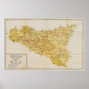 Poster Carte d'activité de Mafia en Sicile Italie 1900
