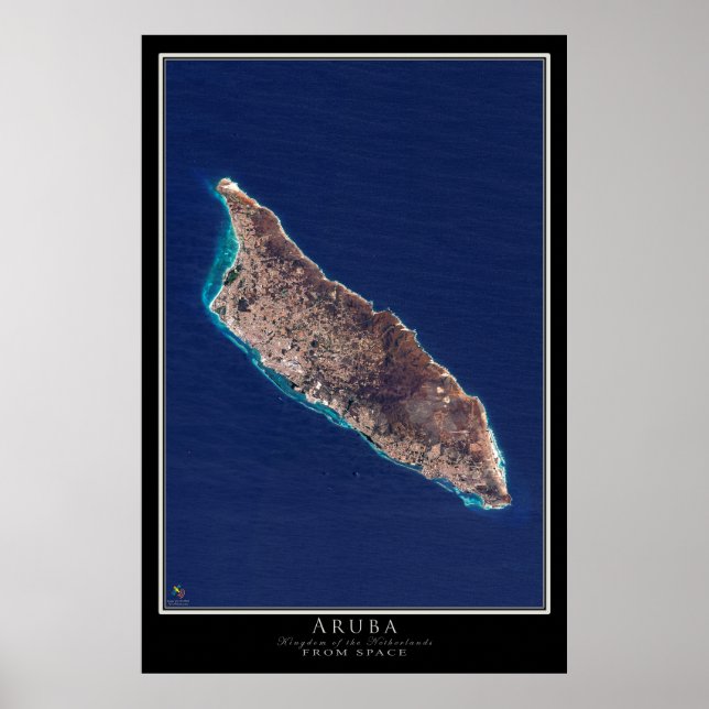 Poster Carte d'affiche satellite d'Aruba (Devant)