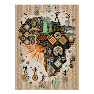 Poster Carte d'Afrique Motif Éléments Tribaux Décoratifs
