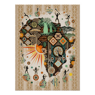 Poster Carte d'Afrique Motif Éléments Tribaux Décoratifs