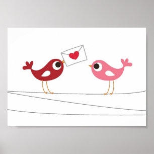Poster Carte d'amour pour les oiseaux