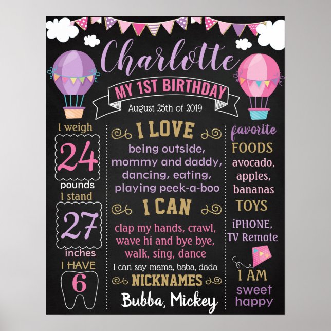 Poster Carte d'anniversaire du premier ballon à air chaud (Devant)