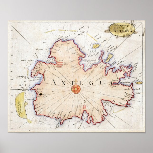 Poster Carte d'Antigua 1721 (Devant)