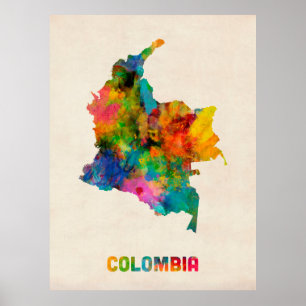 Poster Carte d'aquarelle de la Colombie