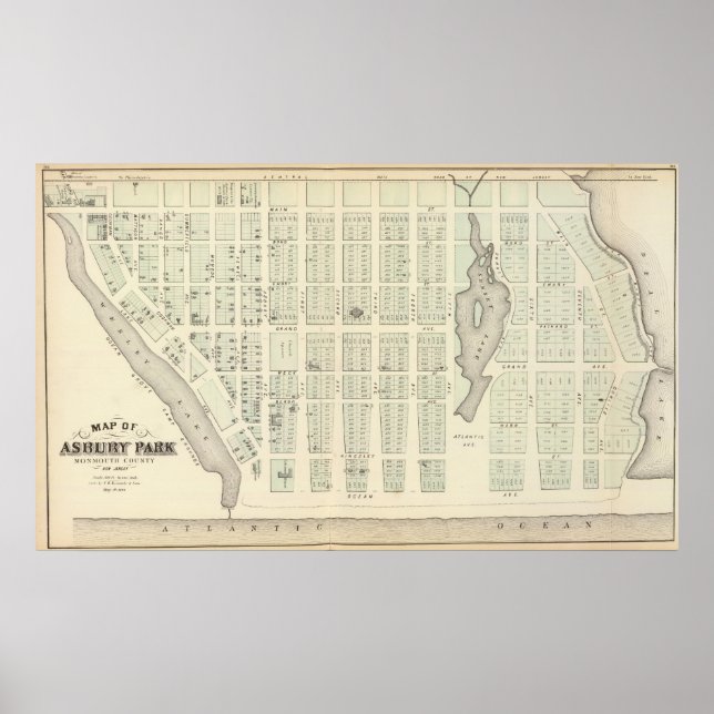 Poster Carte d'Asbury Park, comté de Monmouth, New Jersey (Devant)
