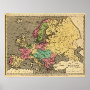 Poster Carte d'atlas couleur de main de l'Europe