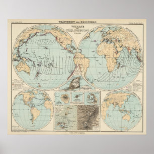 Poster Carte d'atlas de DES Erdinnern de Thatigkeit