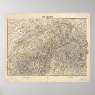 Poster Carte d'atlas de la Suisse