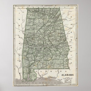 Poster Carte d'atlas de l'Alabama