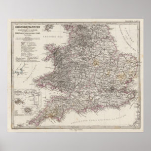 Poster Carte d'atlas de l'Angleterre