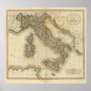 Poster Carte d'atlas de l'Italie