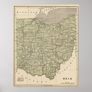 Poster Carte d'atlas de l'Ohio