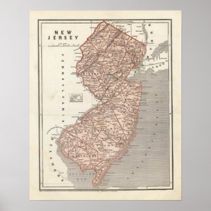 Poster Carte d'atlas de New Jersey