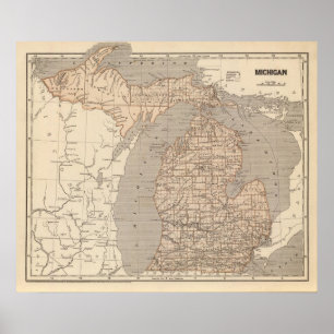 Poster Carte d'atlas du Michigan