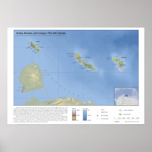 Poster Carte de 1:500,000 d'Aruba, de Bonaire, et de