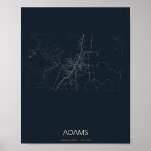 Poster Carte de Adams Massachusetts (la nuit)