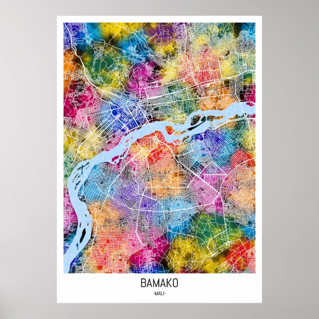 Poster Carte de Bamako Mali (Devant)