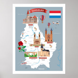 Poster Carte de bande dessinée du luxembourgeois