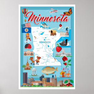 Poster Carte de bande dessinée du Minnesota