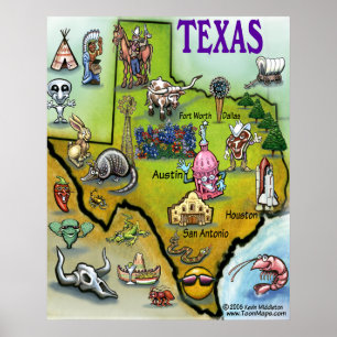 Poster Carte de bande dessinée du Texas