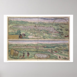 Poster Carte de Barcelone, de Civitates Orbis Terrarum