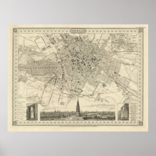 Poster Carte de Berlin 1850, Illustration de ville allema