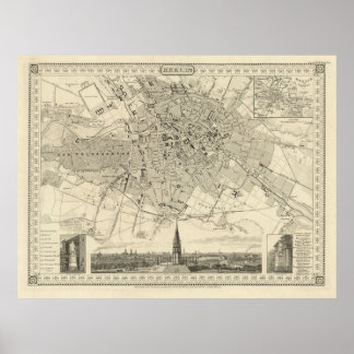 Poster Carte de Berlin 1850, Illustration de ville allema